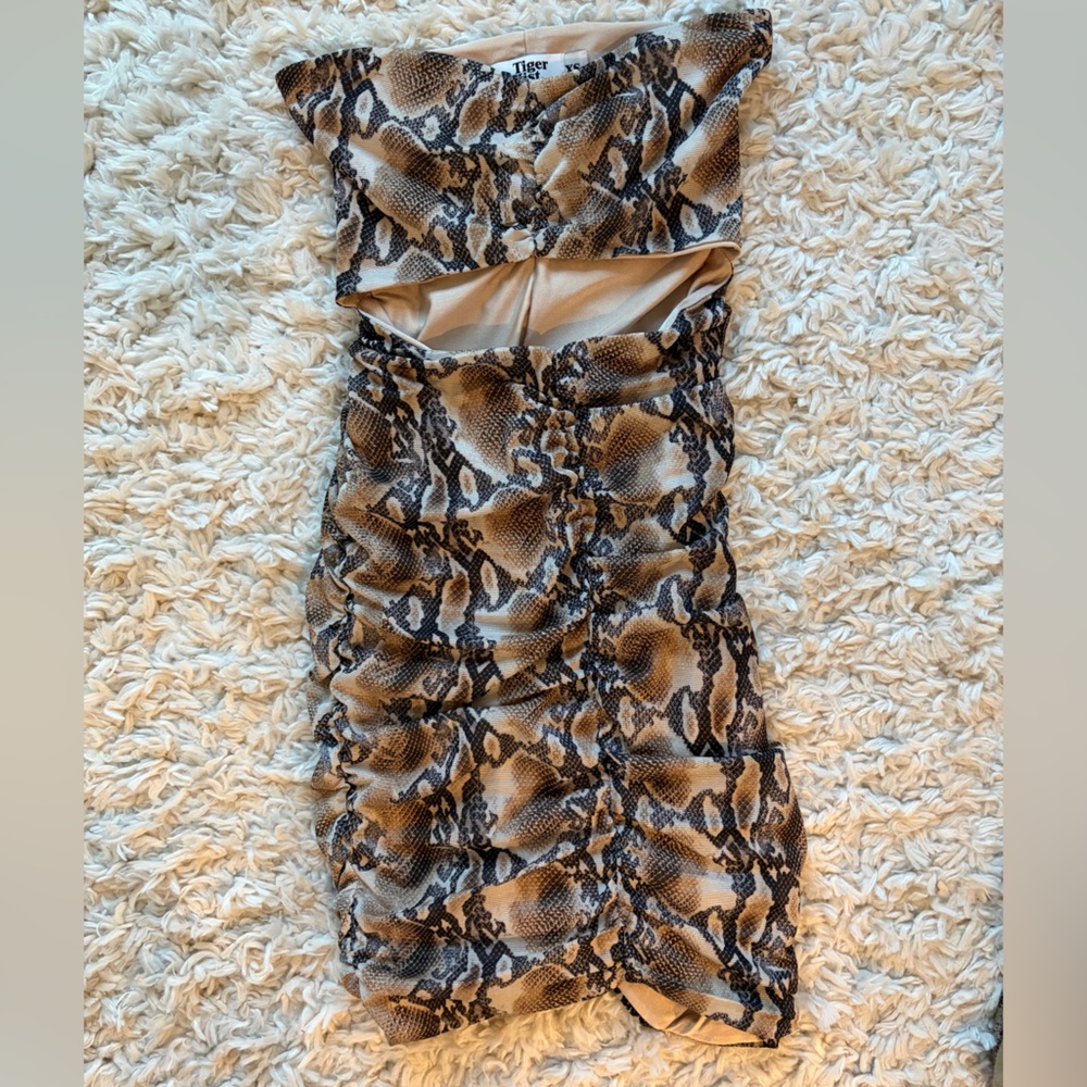 Tiger Mist Snake Print strapless mini dress in Beige and Black